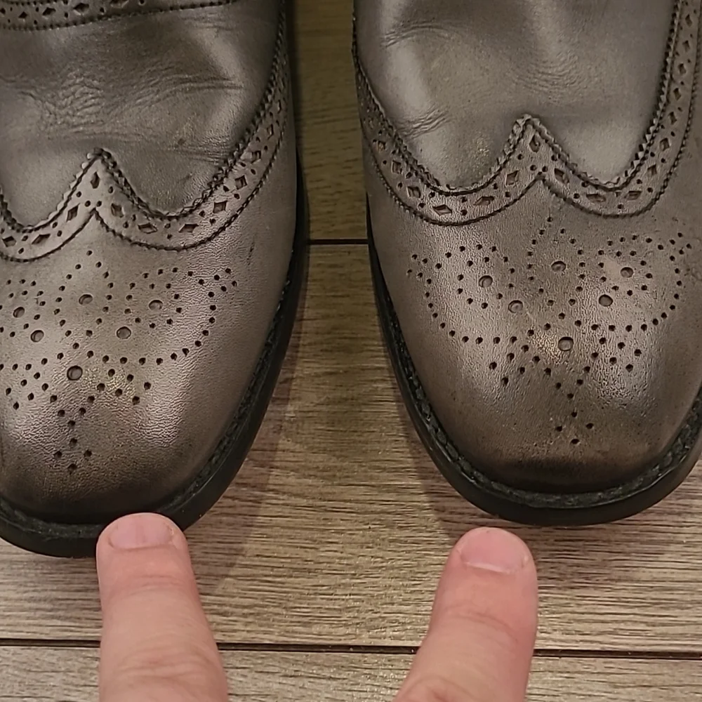 BEN SHERMAN Henry Grey Leather Classy Sz 11 Mens Long‎ Wing Tip Shoes